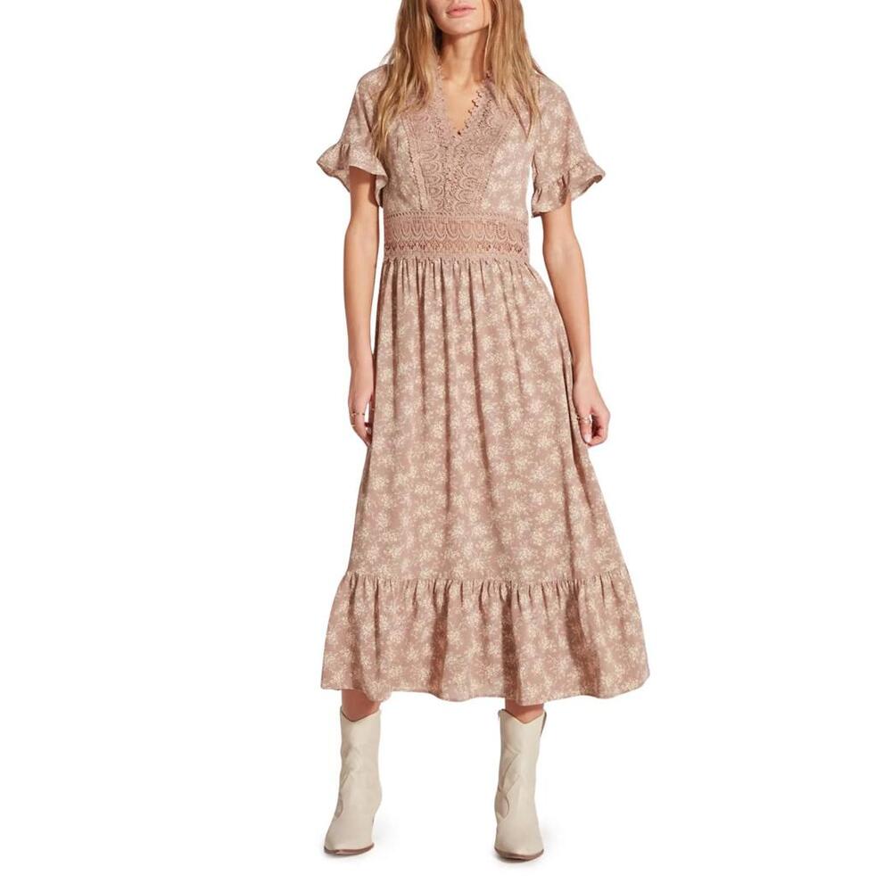 NWT! WISHLIST Floral Short Sleeve Midi Dress Taupe Floral Size Medium